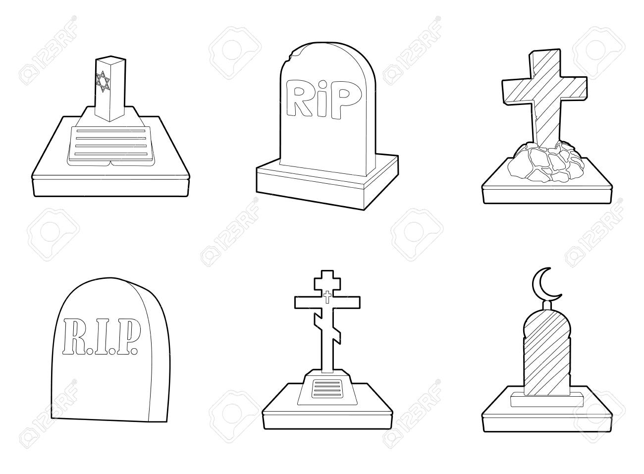 墓アイコンセット アウトラインスタイル のイラスト素材 ベクタ Image