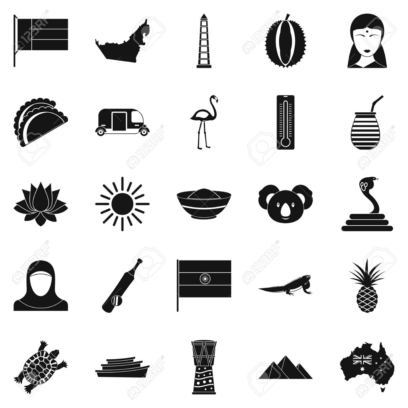 エキゾチックな獣アイコンセット シンプルなスタイルのイラスト のイラスト素材 ベクタ Image