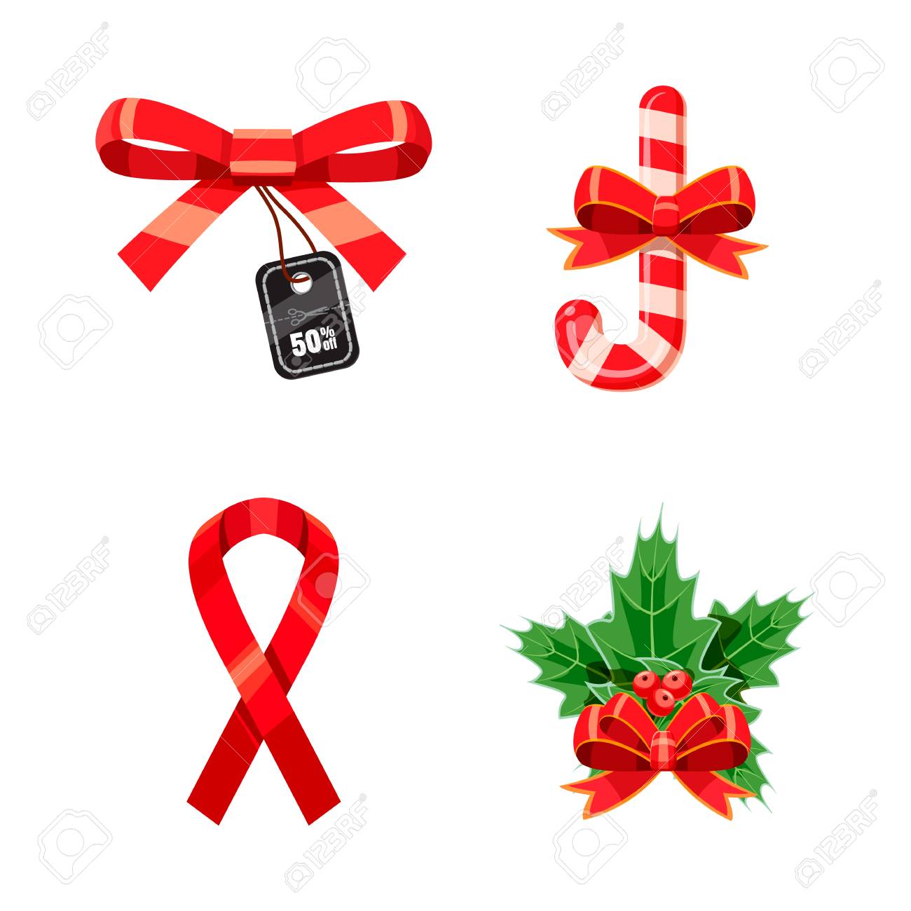 リボンアイコンセット 白い背景に隔離されたウェブデザインのためのリボンベクトルアイコンの漫画セット のイラスト素材 ベクタ Image