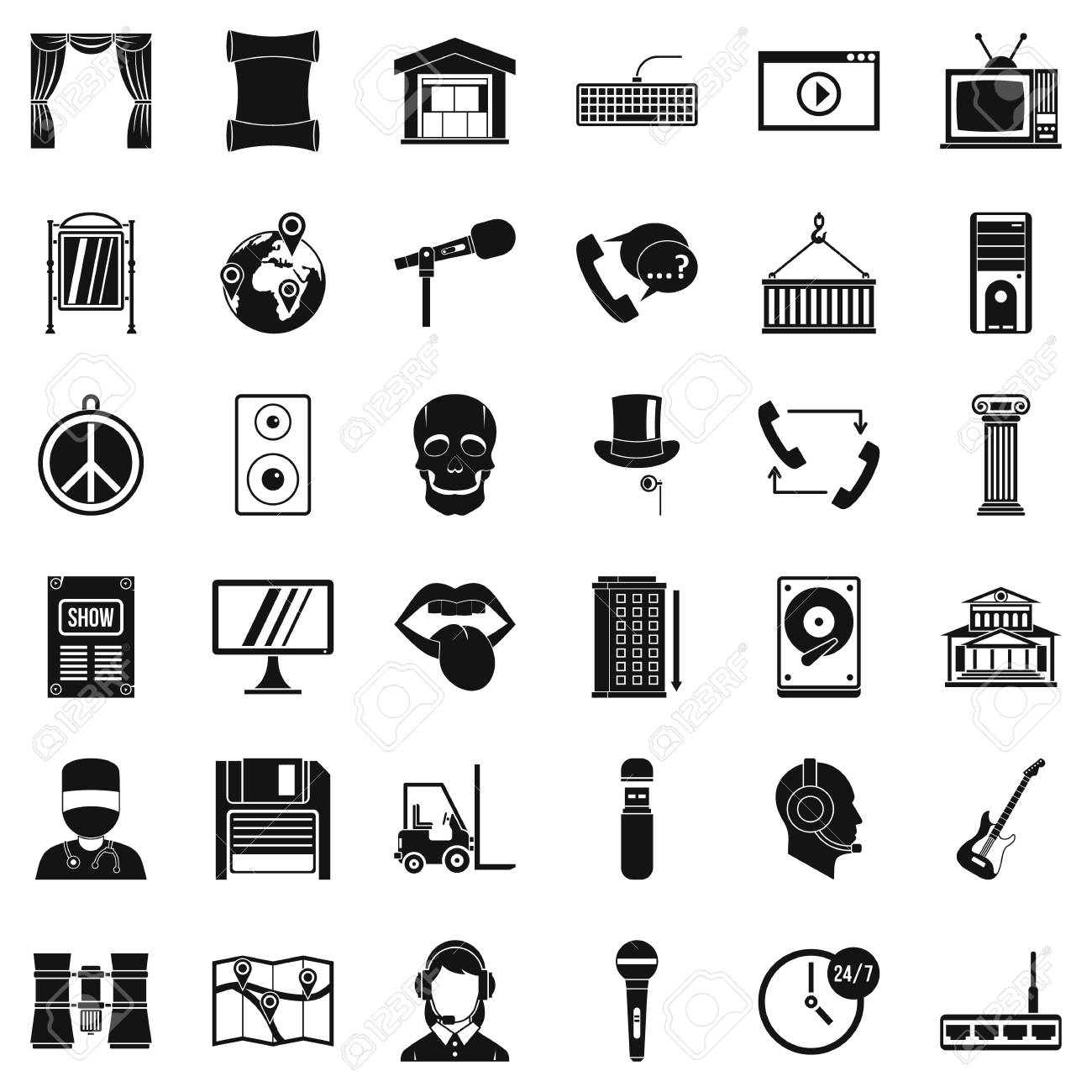 통신 장비 아이콘을 설정, 간단한 스타일 로열티 무료 사진, 그림, 이미지 그리고 스톡포토그래피. Image 94768360