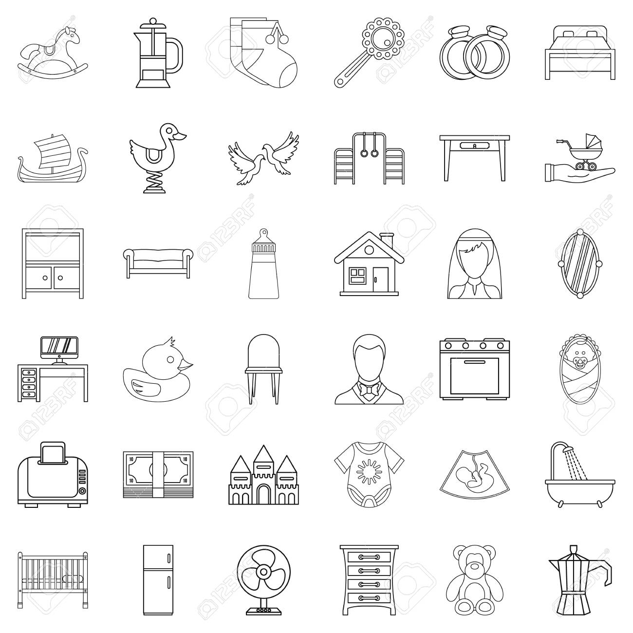 ペアレンタルコントロールアイコンセット アウトラインスタイルベクターイラスト のイラスト素材 ベクタ Image