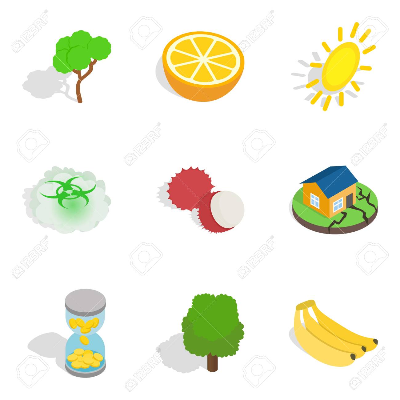 自然な回復アイコンセット アイソメトリックスタイルのイラスト素材 ベクタ Image