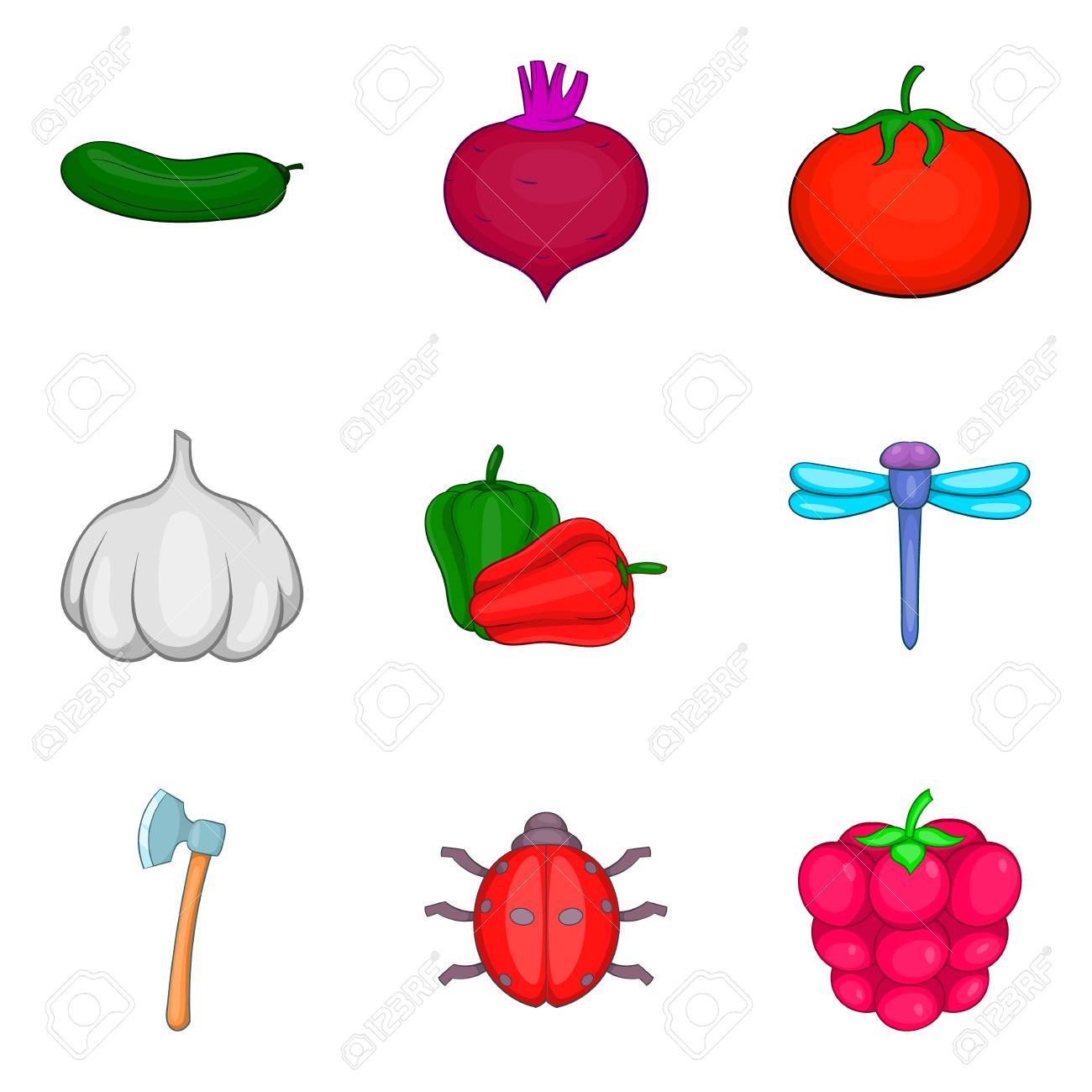 植物起源アイコンセット 漫画スタイルベクトルイラスト のイラスト素材 ベクタ Image