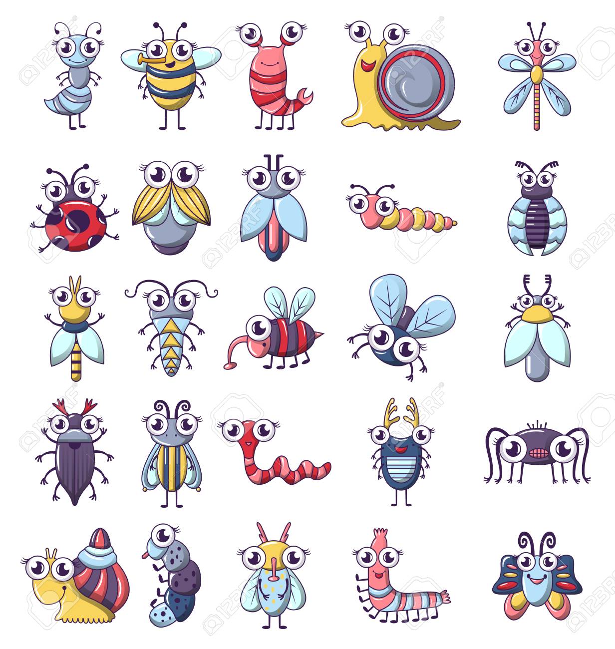 Bug funny insect icons set, cartoon style - 97629228 Bug funny insect icons set, cartoon style - 97629228