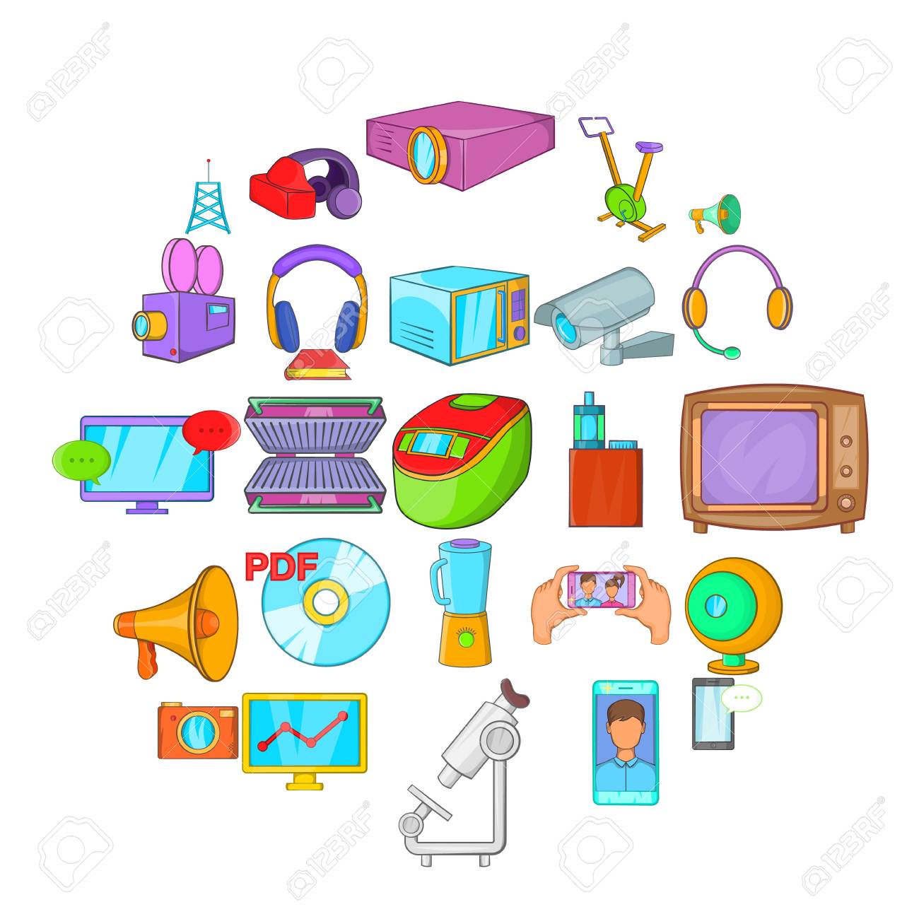 Iconos De La Técnica De Dibujos Animados . Estilo De Ilustraciones Svg, Vectoriales, Clip Art Vectorizado Libre De Derechos. Image 103105271. Iconos De La Técnica De Dibujos Animados . Estilo De Ilustraciones Svg, Vectoriales, Clip Art Vectorizado Libre De Derechos. Image 103105271.