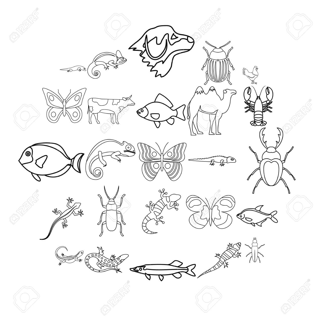Animals From Desert Icons Set Outline Set Of 25 Animals From