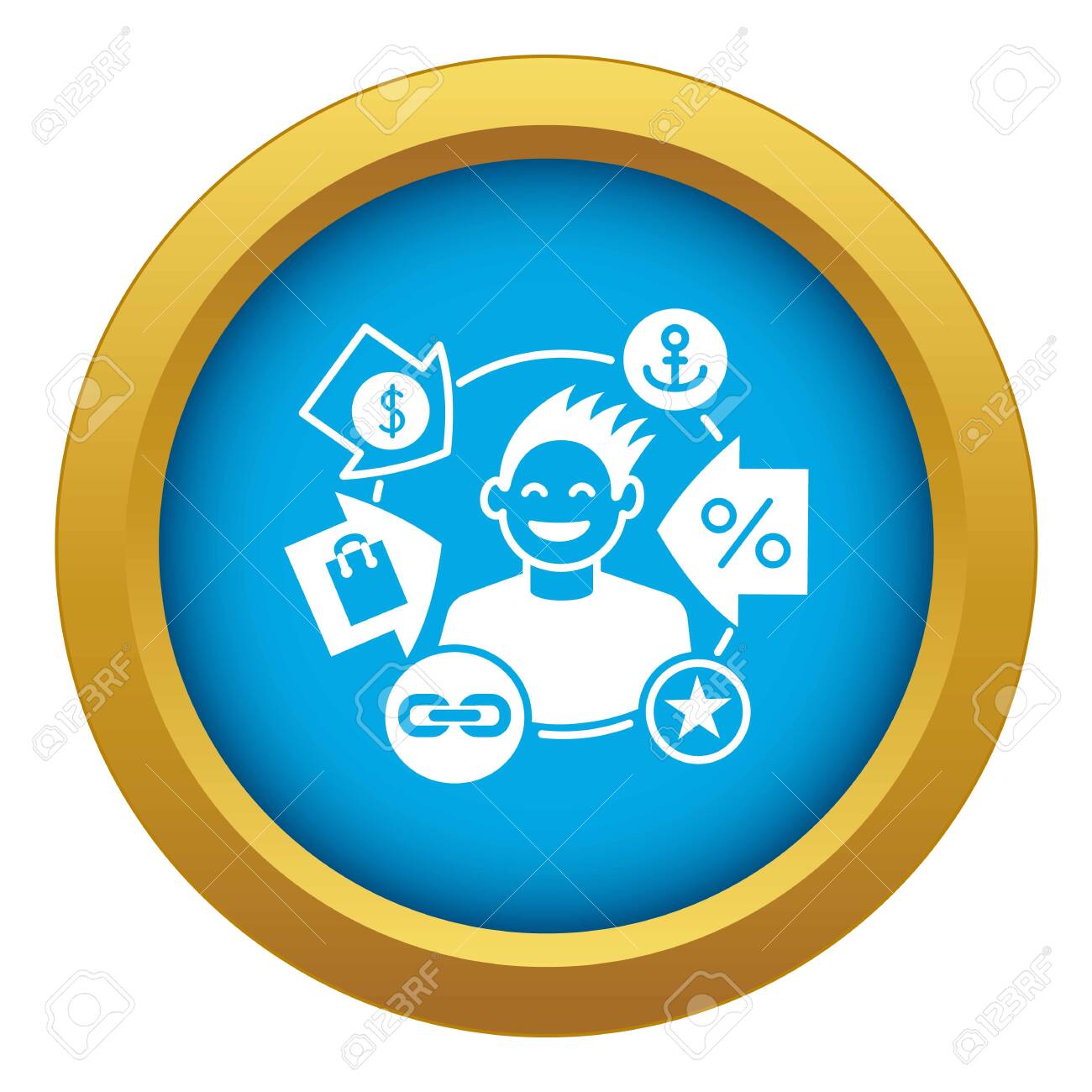 happy client icon blue vector isolated on white background for royalty free cliparts vectors and stock illustration image 124502320 123rf com