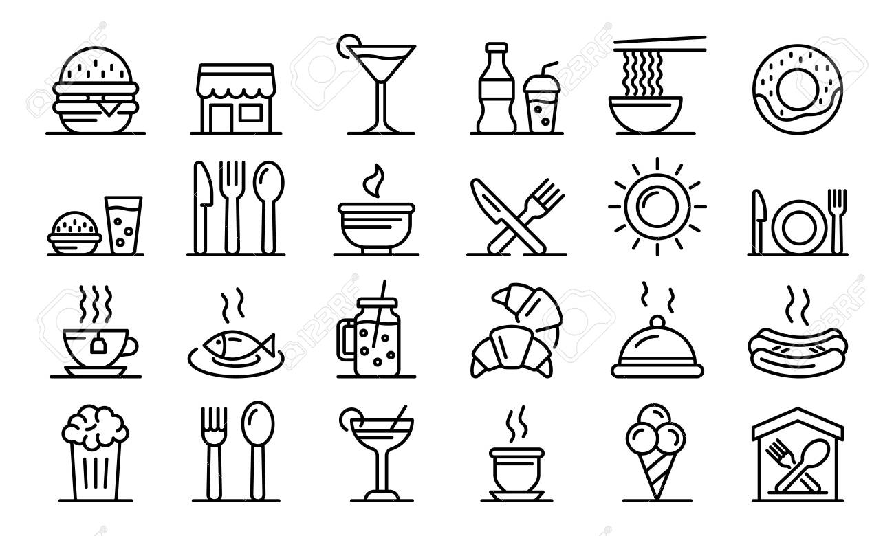 Food courts icons set. Outline set of food courts vector icons for web design isolated on white background - 130255631 Food courts icons set. Outline set of food courts vector icons for web design isolated on white background - 130255631