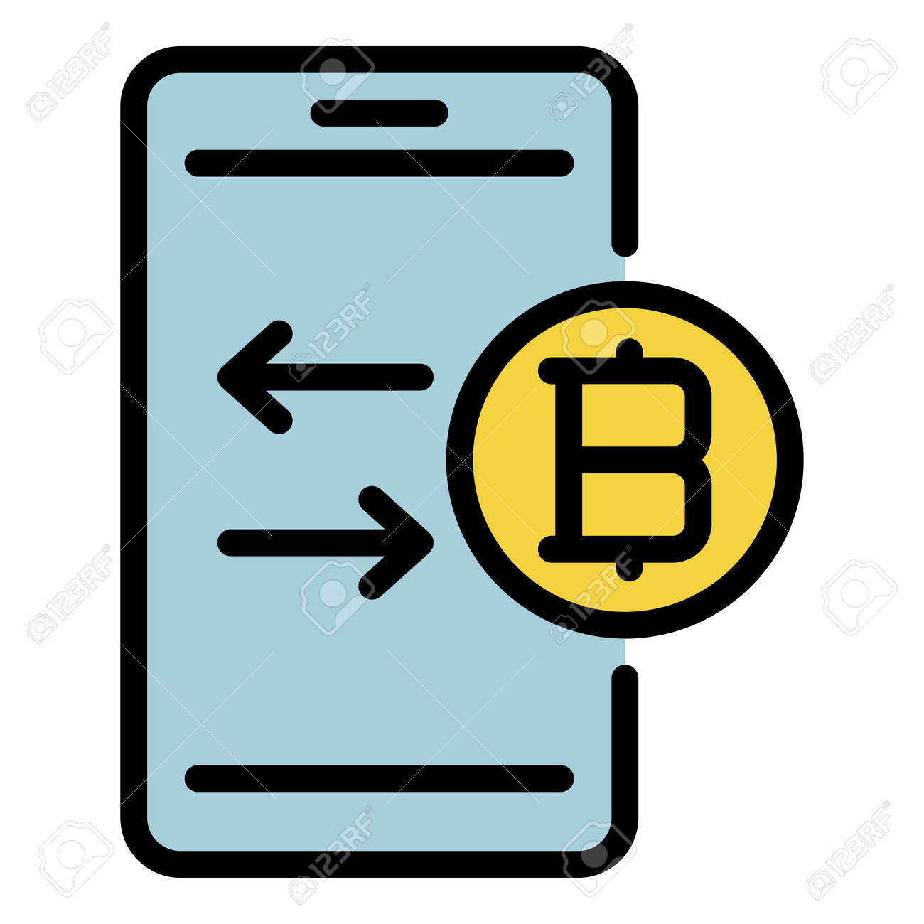 비트코인 스마트폰 보내기 아이콘 개요 비트코인 스마트폰 보내기 벡터 아이콘 색상 플랫 격리 로열티 무료 사진, 그림, 이미지 그리고  스톡포토그래피. Image 176125299