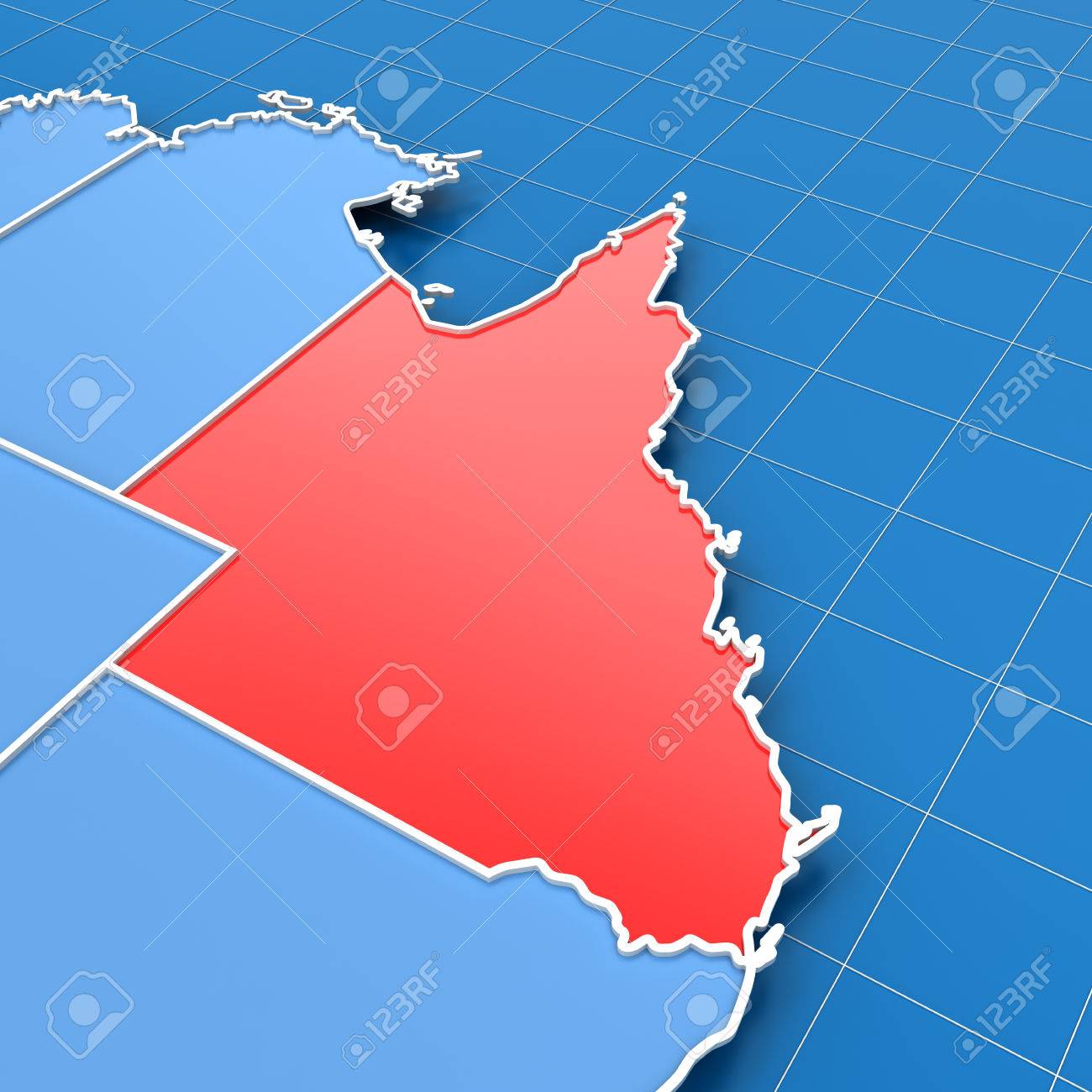 3d render of australia map with queensland highlighted stock photo 36960172