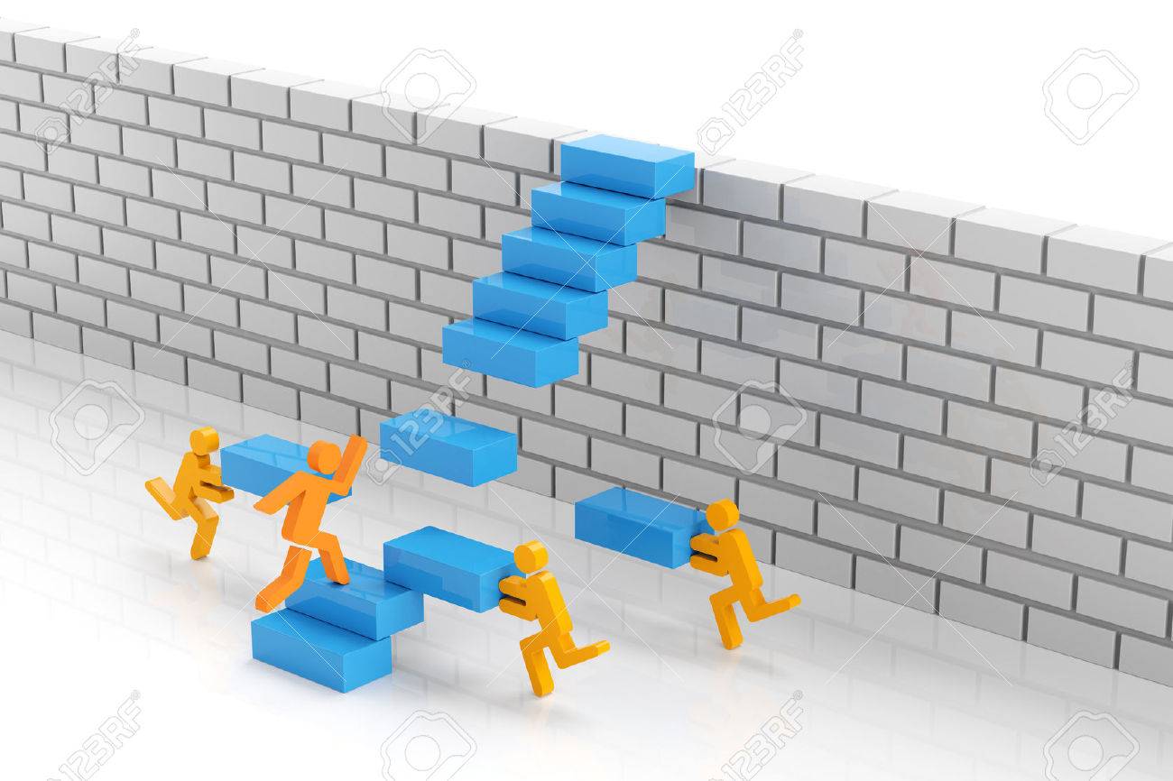 Teamwork to overcome obstacle concept, 3d render - 43927875 Teamwork to overcome obstacle concept, 3d render - 43927875