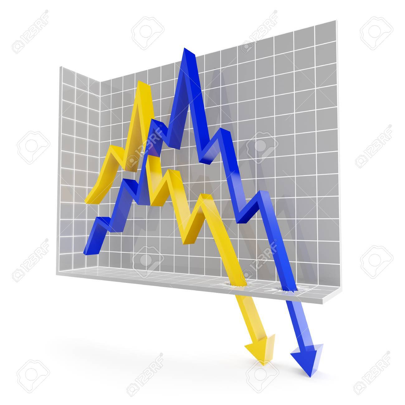Line Chart With Falling Trend, 3d Render Stock Photo, Picture and Royalty  Free Image. Image 43928042.