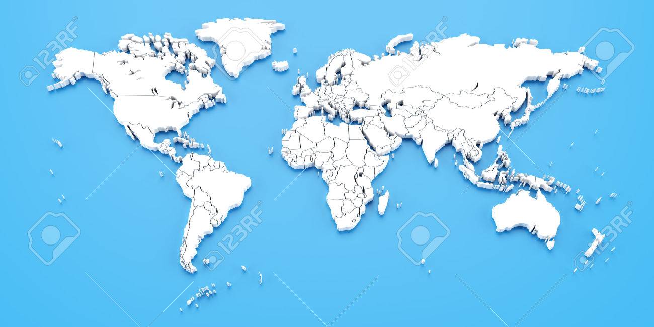 Blue world map with national borders against blue background, 3d render - 44271894 Blue world map with national borders against blue background, 3d render - 44271894