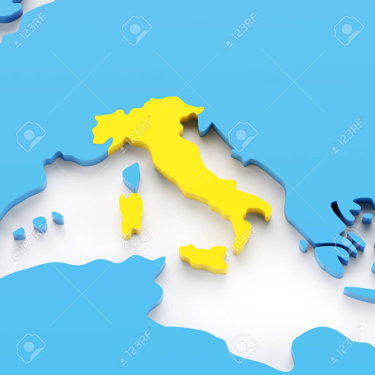 map of europe with italy highlighted in yellow 3d render stock photo 52038996
