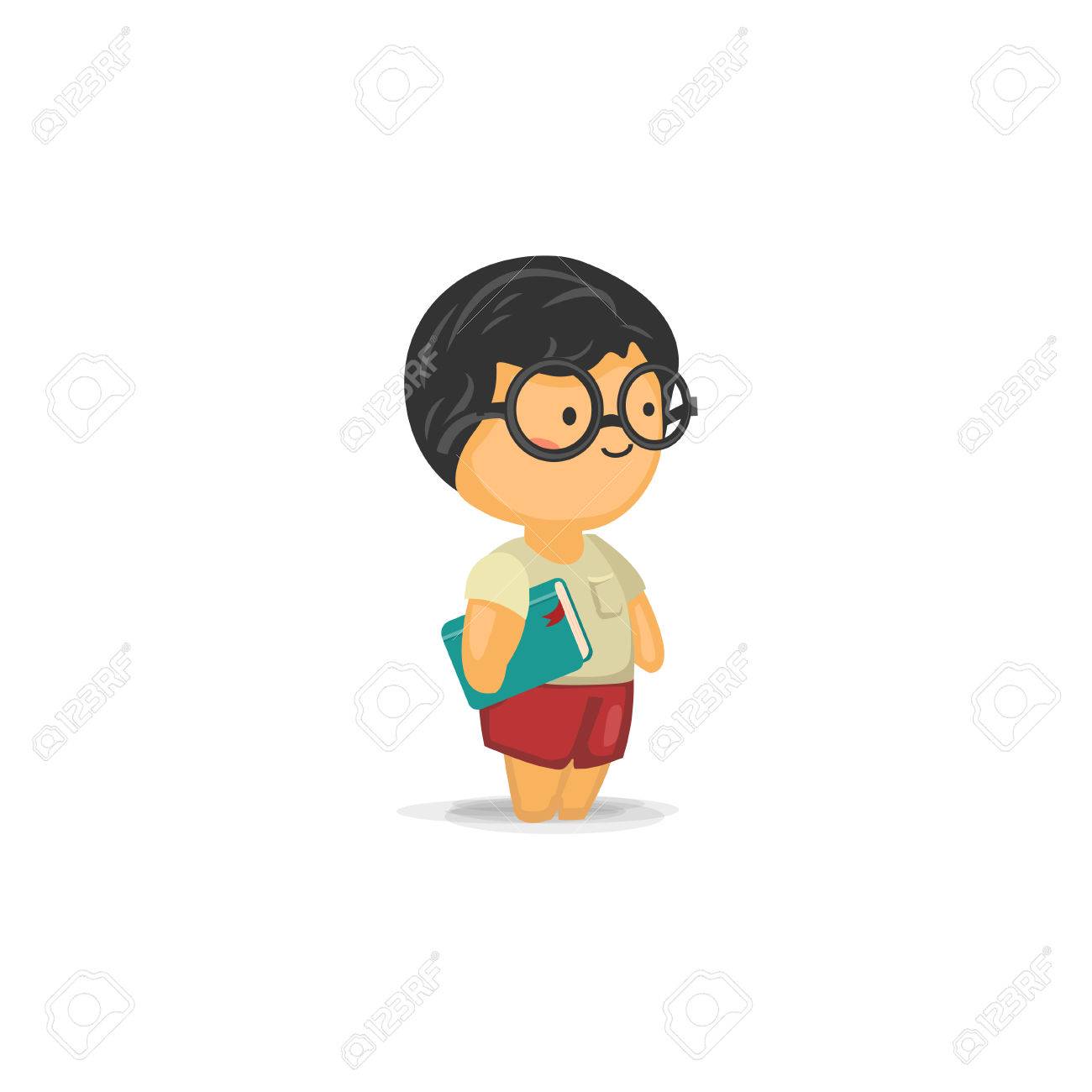 Cute Chibi Boy With Glasses Holding A Book Royalty Free Cliparts