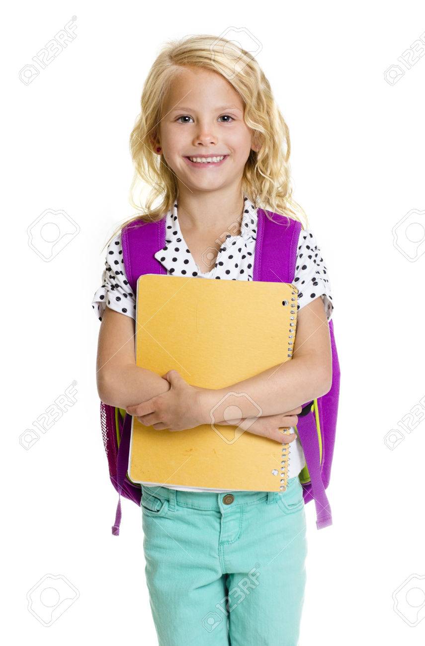 Cute Elementary School Girl Isolated On White Stock Photo, Picture and  Royalty Free Image. Image 24417365.