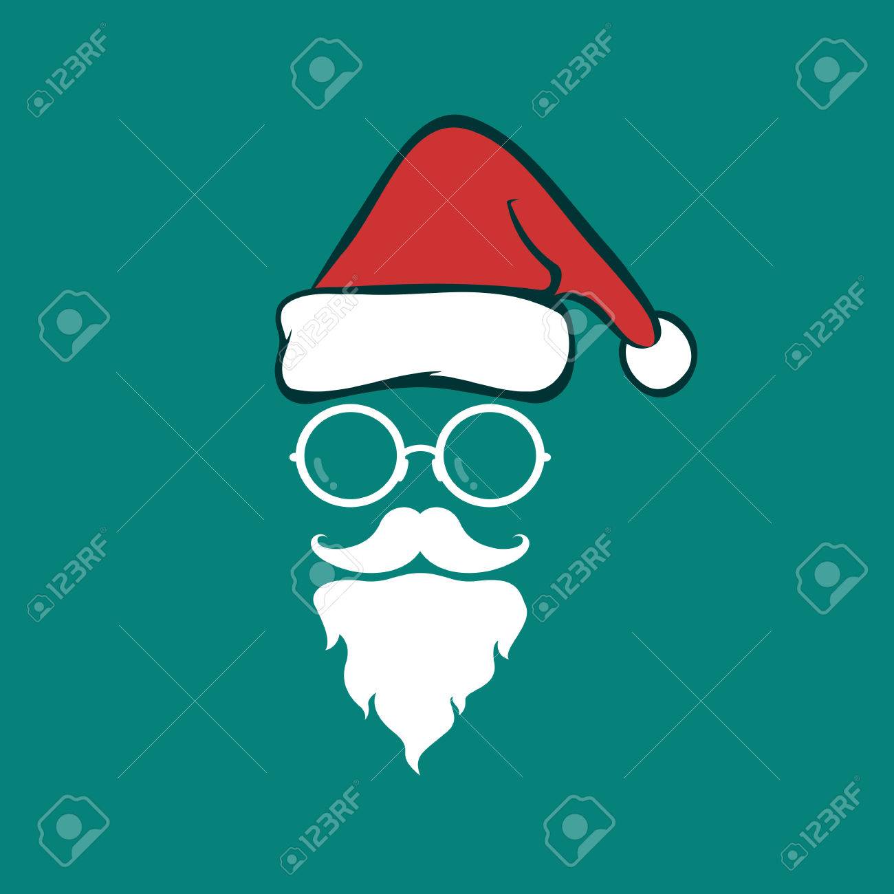 Santa Hats And Beards And Eyeglasses On Blue Background Christmas Royalty Free Cliparts Vectors And Stock Illustration Image 48041775