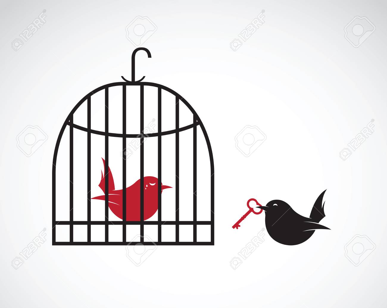 Image Vectorielle Dun Oiseau Dans La Cage Et à Lextérieur De La Cage Et De La Clé Concept De Liberté Concept Daide