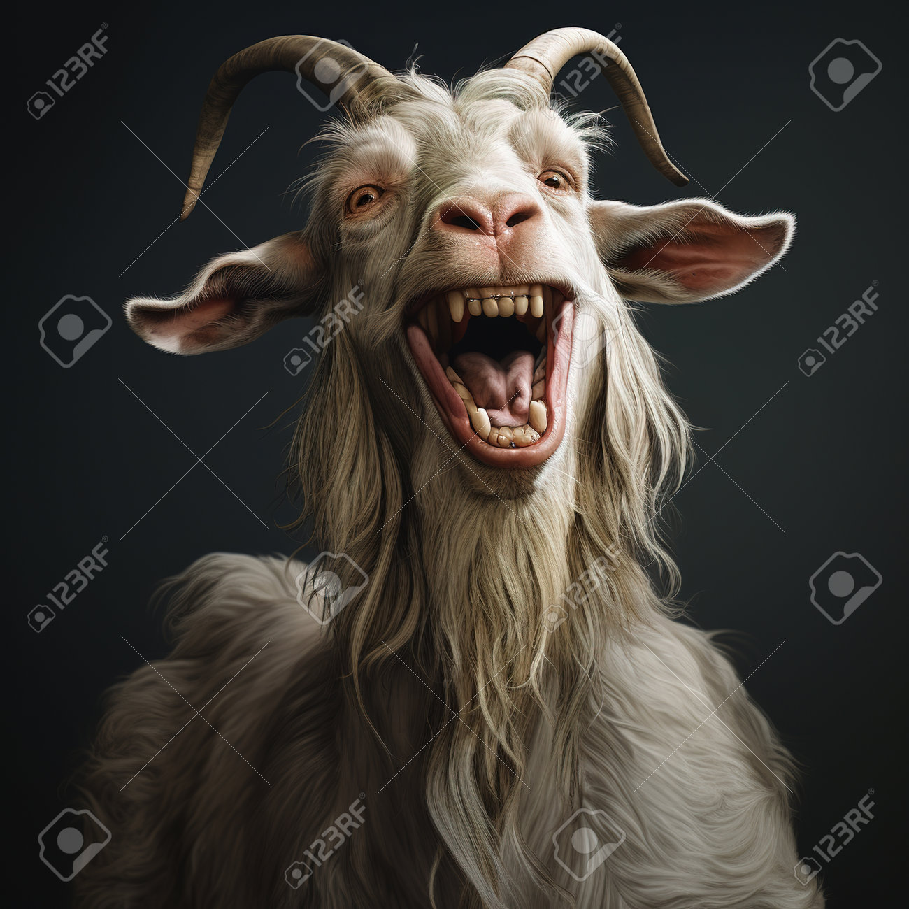 Image Of Happy Goat With A Funny Face And Open Mouth Wide. Farm Animals.,  Generative AI, Illustration. Stock Photo, Picture and Royalty Free Image.  Image 212260429.