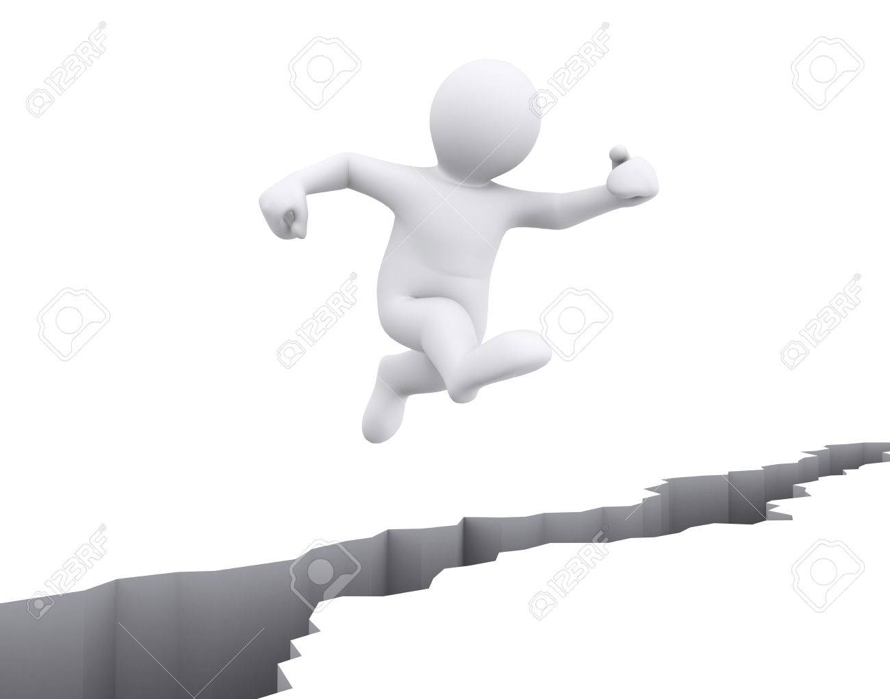 White Man Jump Over Crack Floor Business Concept Stock Photo
