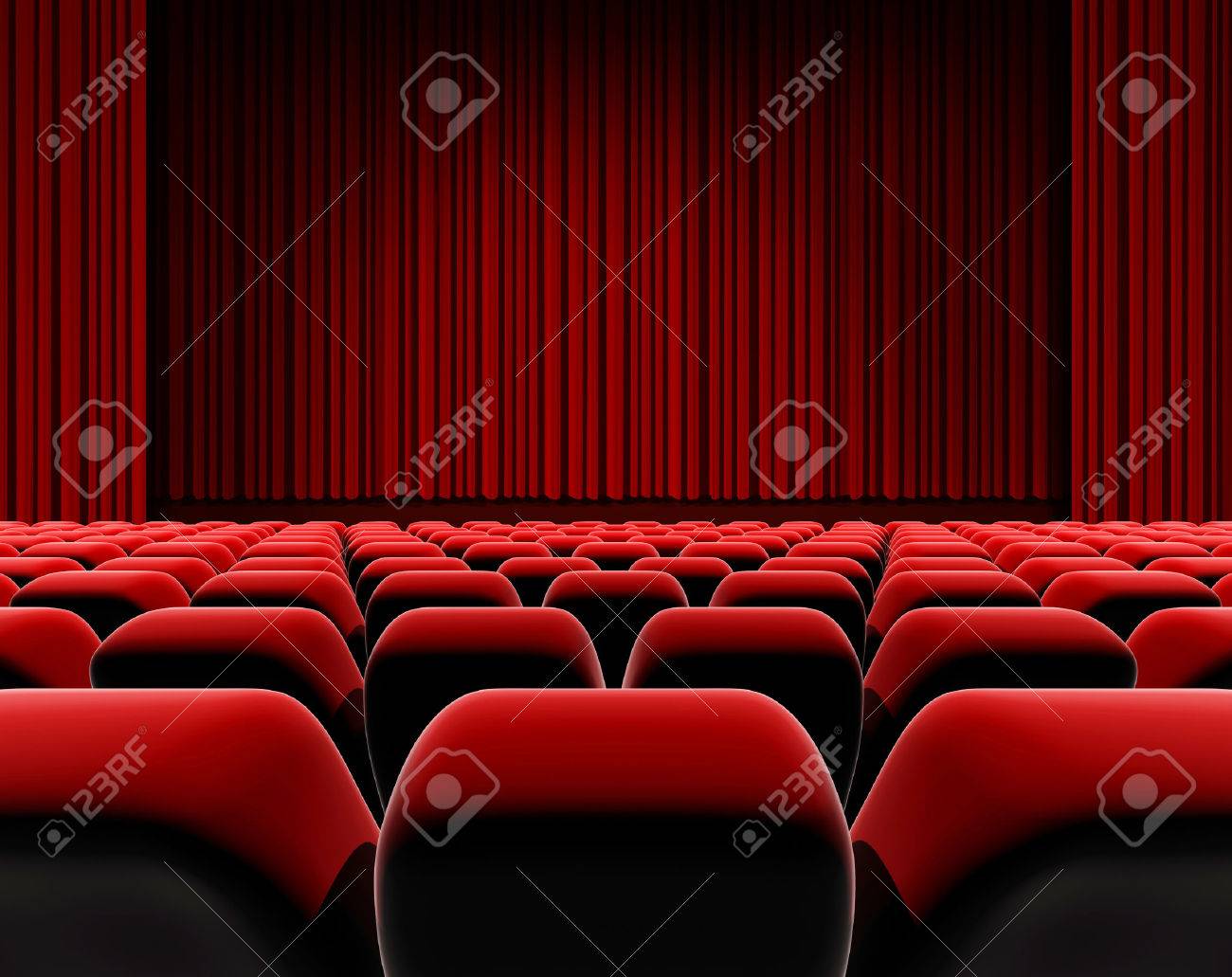 映画館や劇場のスクリーン 赤いカーテン 座席とステージ の写真素材 画像素材 Image