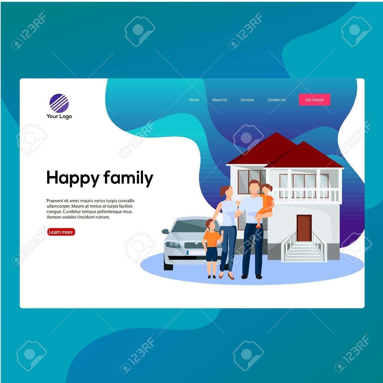 modern design template concept with happy family word concept word family house template