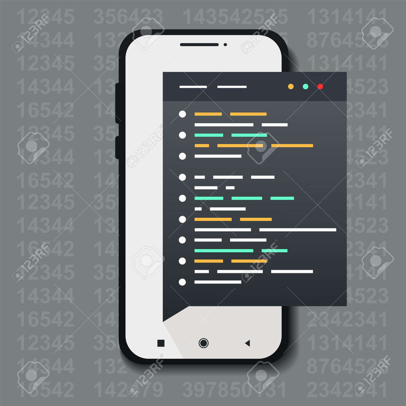 Web Development, Code, Html, Css, Java Script On Phone. HTML Code Website.  Programming Html With Smartphone. Illustration Vector Royalty Free SVG,  Cliparts, Vectors, And Stock Illustration. Image 175537752.