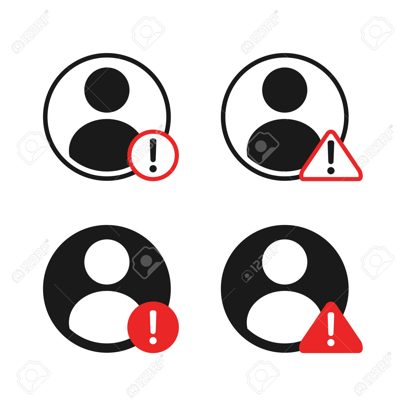 Account Error Icon. User With Exclamation Mark. Invalid Profile Member  Design Concept. Illustration Vector Royalty Free SVG, Cliparts, Vectors,  and Stock Illustration. Image 176110620., image size:1300x1300
