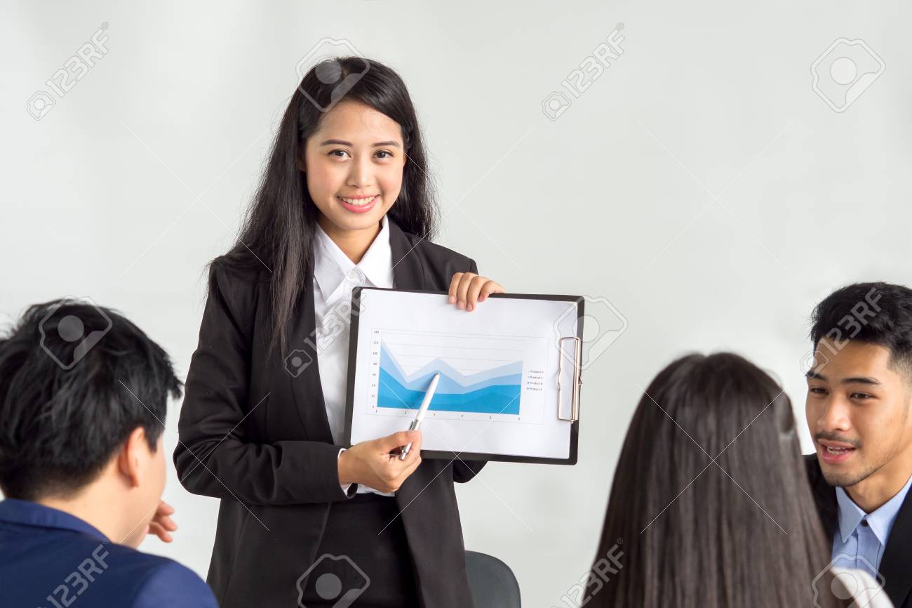 young asian businesswoman with presentation during business meeting business meeting presentation