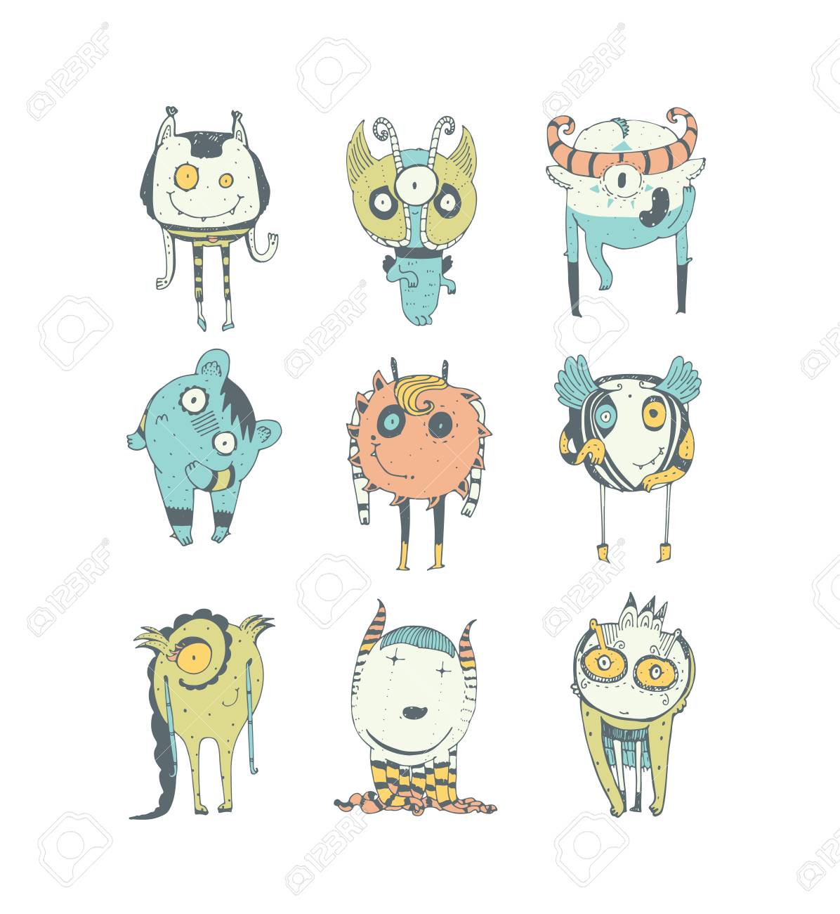 Set Of Cute Colorful Monsters Hand Drawn In Doodle Style Isolated On White Background Lovely Characters Collection Vector Illustration Good For Kids Illustration And Childish Design Royalty Free Cliparts Vectors And Stock Set Of Cute Colorful Monsters Hand Drawn In Doodle Style Isolated On White Background Lovely Characters Collection Vector Illustration Good For Kids Illustration And Childish Design Royalty Free Cliparts Vectors And Stock