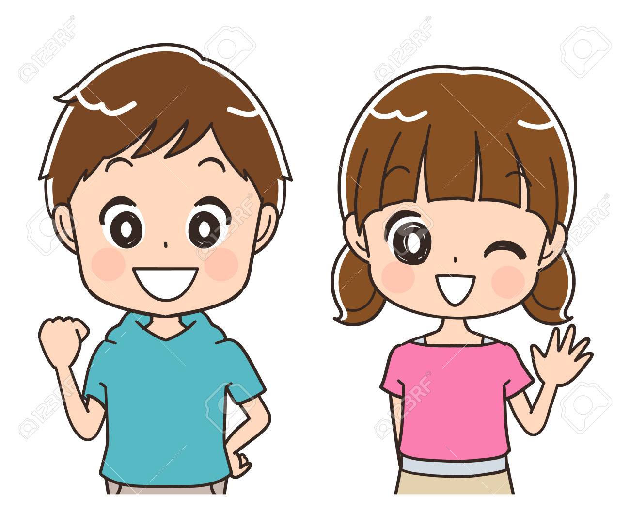 男の子と女の子の肖像画 のイラスト素材 ベクタ Image