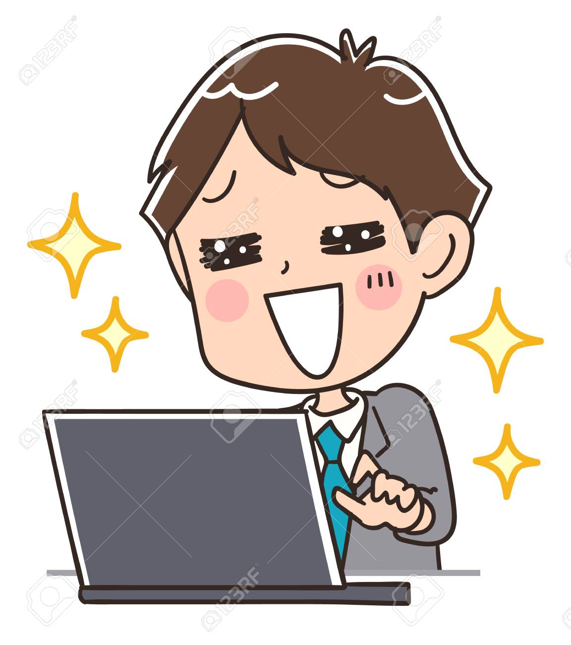 ビジネスマンはパソコンを使用して満足しています のイラスト素材 ベクタ Image