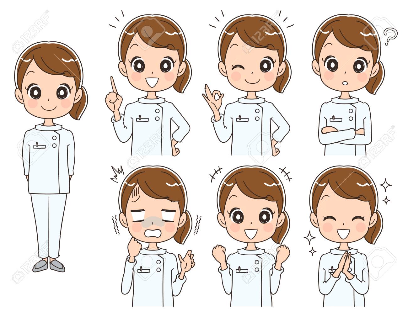 様々 な表情で女性看護師のイラスト素材 ベクタ Image