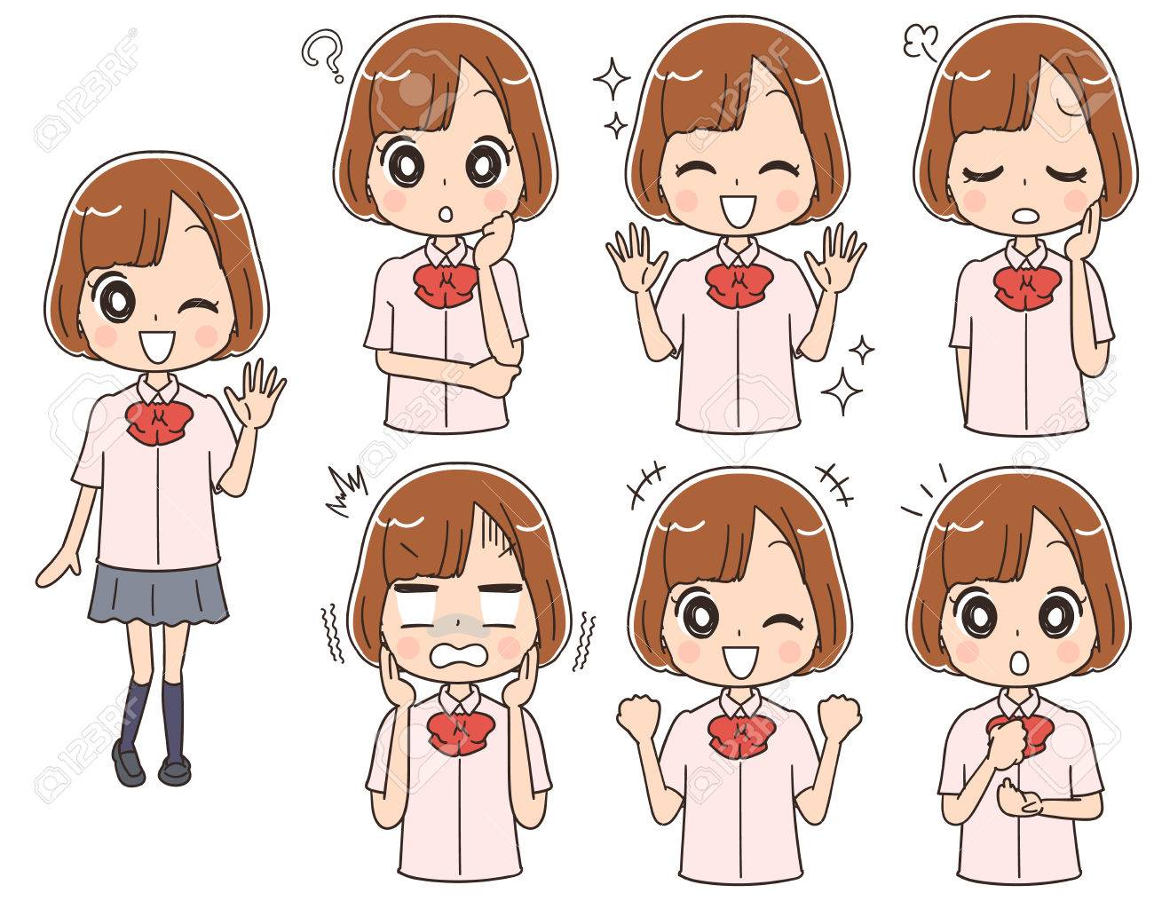 日本の女子高校生様々 な表現があります のイラスト素材 ベクタ Image