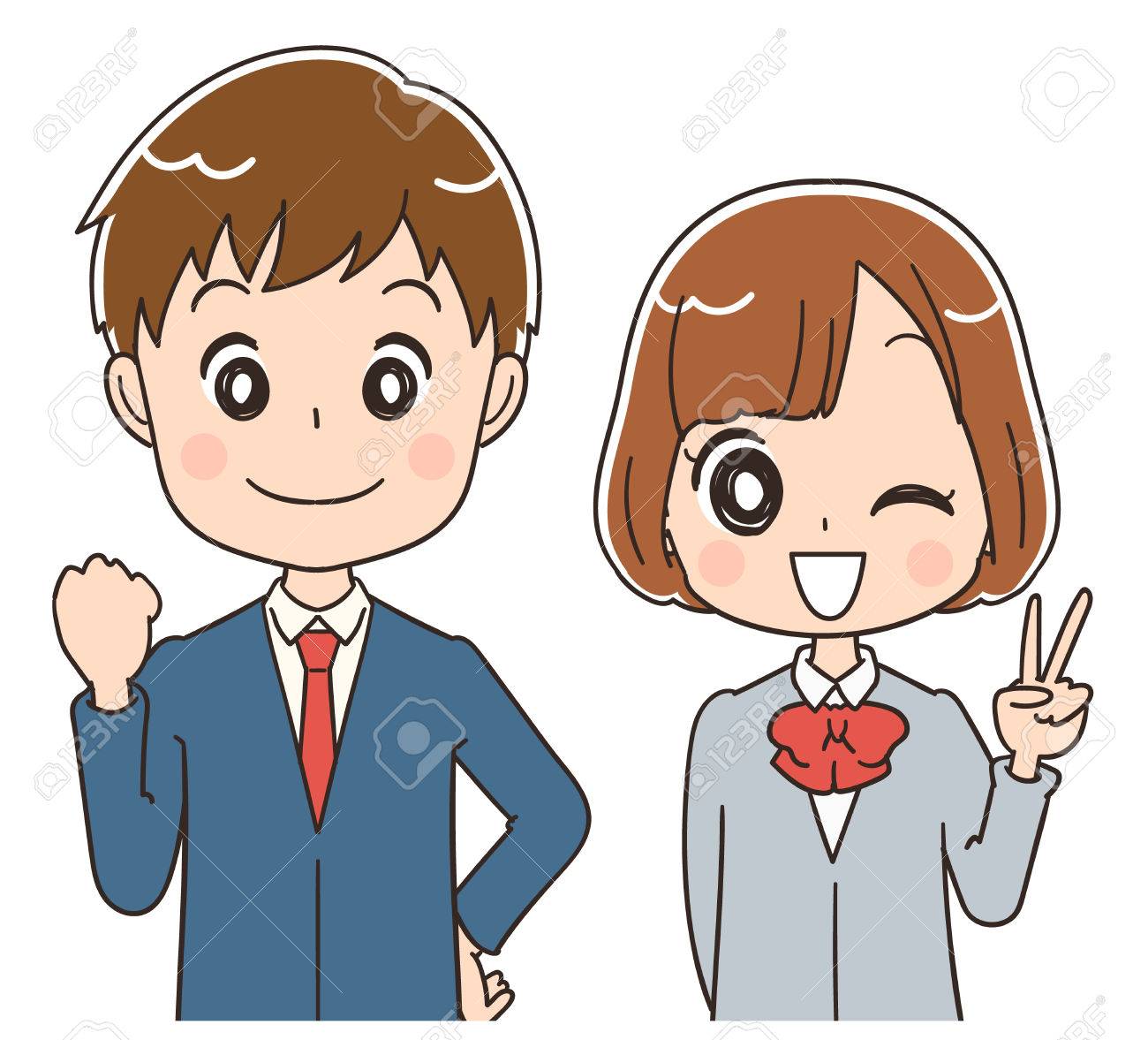 高校生の男の子と女の子の肖像画 のイラスト素材 ベクタ Image