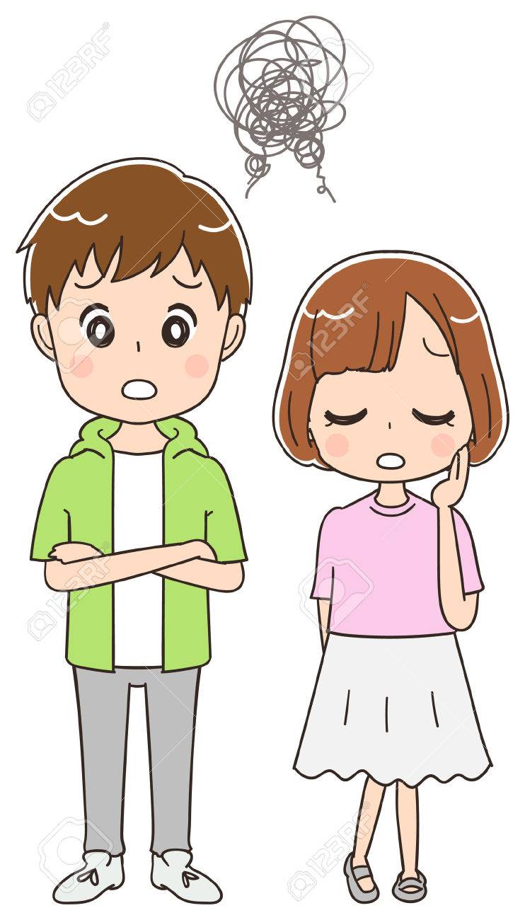 10 代の男の子と女の子が困っています のイラスト素材 ベクタ Image