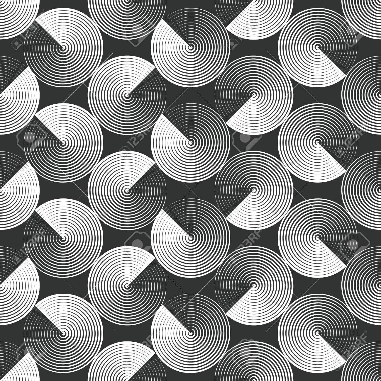 目の錯覚 折り畳まれた円のシームレスなパターン 白黒の幾何学的ベクトルの背景 編集 グラデーションが簡単です のイラスト素材 ベクタ Image