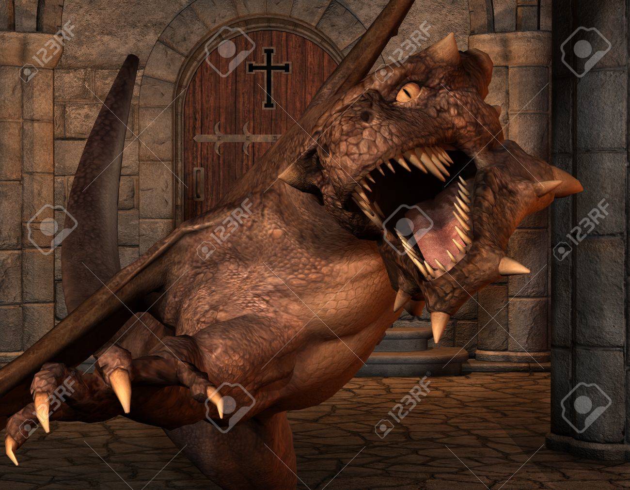 3d rendering of angry dragon in attack pose stock photo picture and