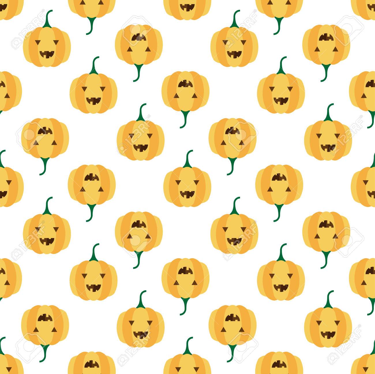Funny halloween pumpkin face seamless pattern