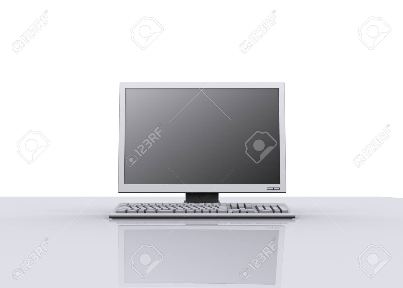 オフィスの机の上のデスクトップ コンピューター の写真素材 画像素材 Image