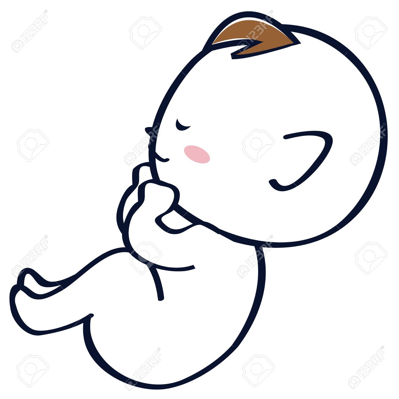 横向きに寝ているかわいい赤ちゃん線画 のイラスト素材 ベクタ Image