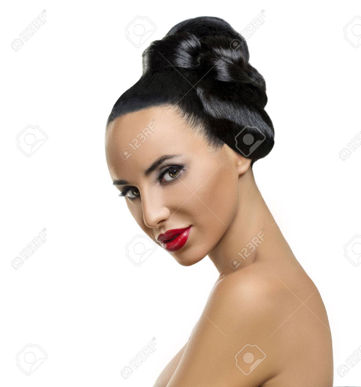 High Fashion Model Girl Portrait With Trendy Fringe Hair Style