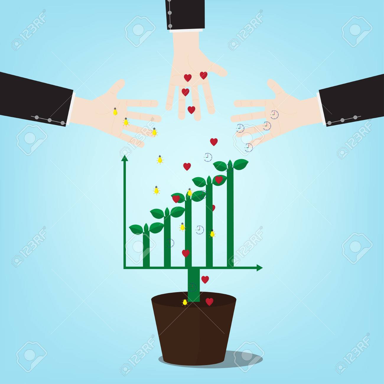 投資のイラストでは 時間をアイデアに注意を払う必要があります グラフのツリー 新しい種のベクター デザイン投資お金 の植物成長の概念プロジェクト収益化します のイラスト素材 ベクタ Image