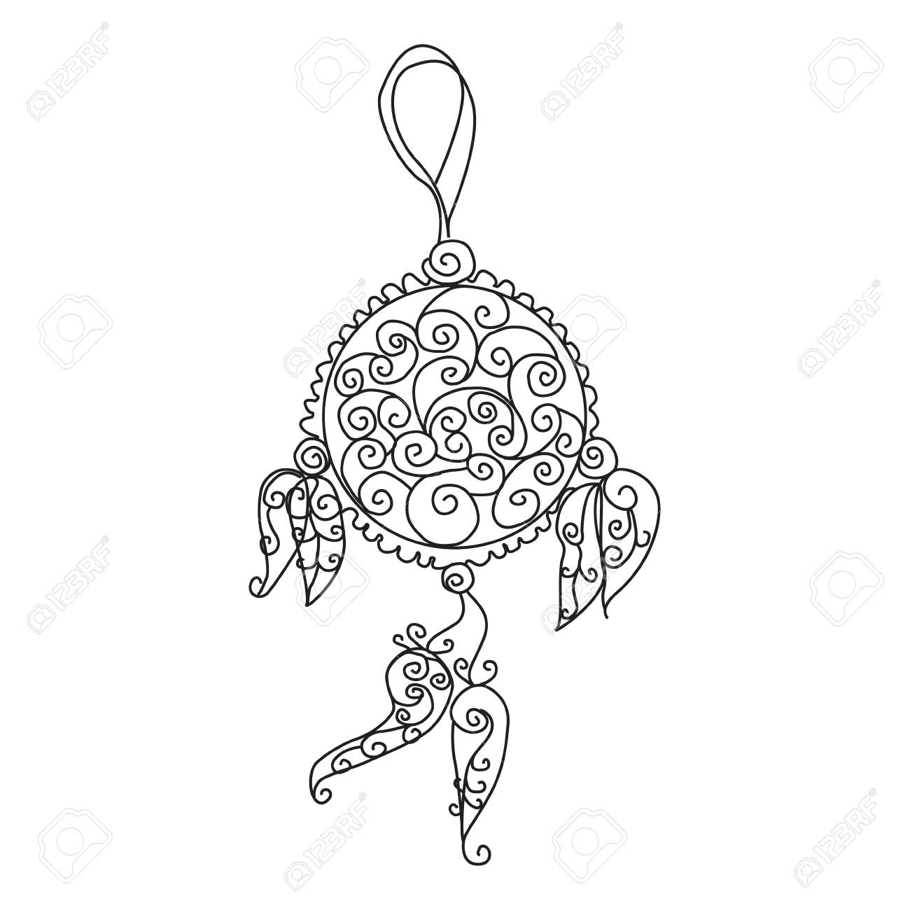羽手描きインド ドリーム キャッチャー ベクトル ヒップスター イラスト白背景に分離されました 完璧なページ デザインの大人のための塗り絵 のイラスト素材 ベクタ Image