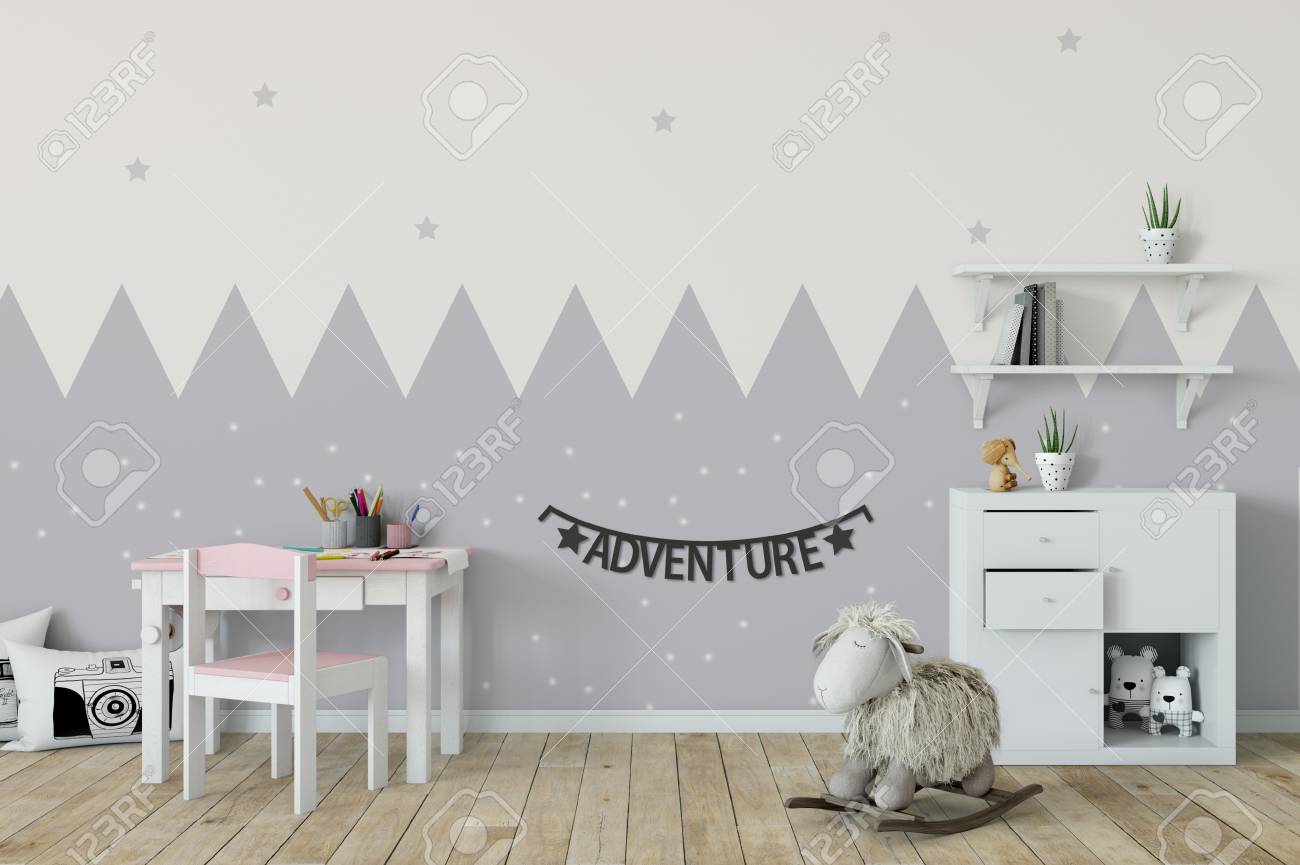 Mock Up Wall In Child Room Interior Interior Scandinavian Style 3d Rendering 3d Illustration Perfect For