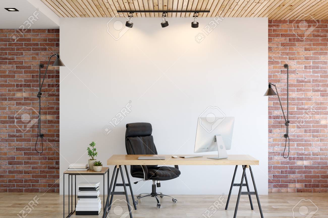 Office Wall Mock Up Interior Wall Art 3d Rendering 3d Illustration Stock Photo Picture And Royalty Free Image Image 95992926