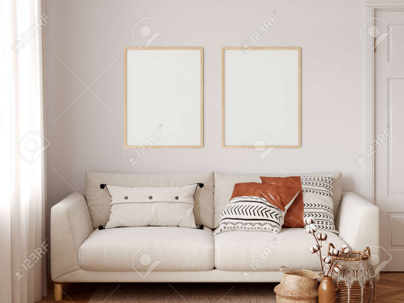 Download Boho Interior Style Wall Mockup Wall Art 3d Rendering Stock Photo Picture And Royalty Free Image Image 155914481