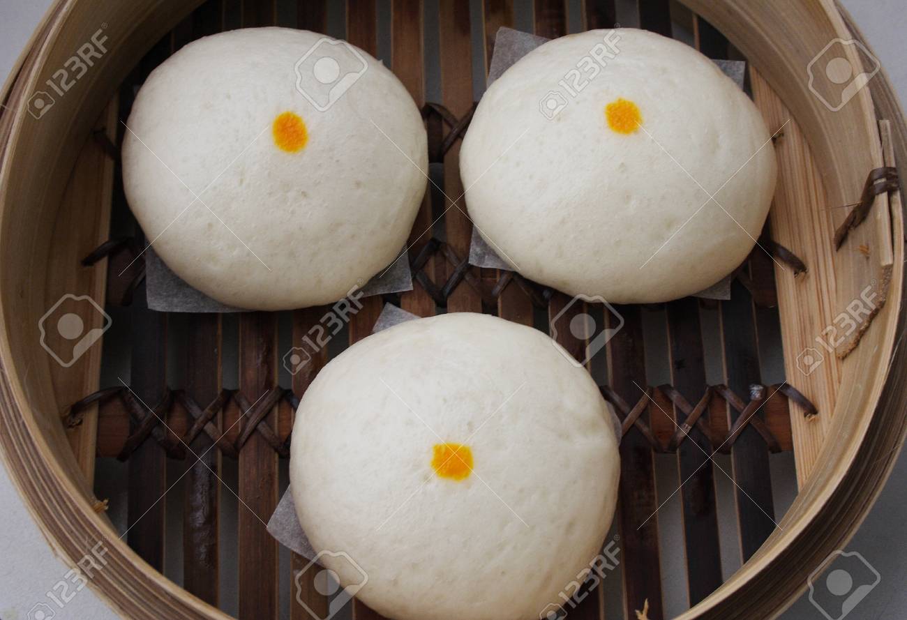chinese steamed bun on bamboo steamer basket stock photo picture