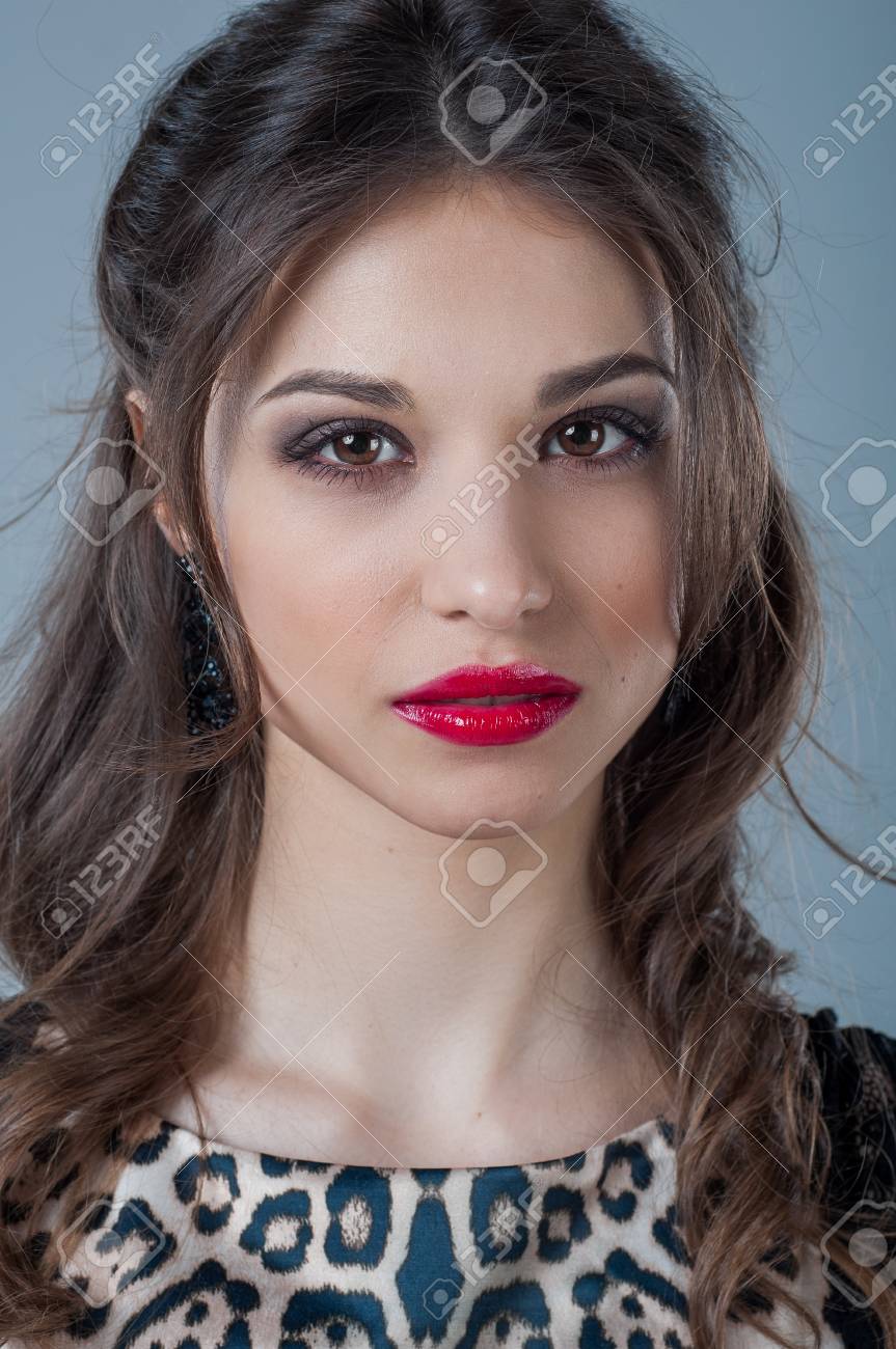 Beautiful Woman Face Close Up Portrait Young Studio On Gray. Natural Beauty.  Stock Photo, Picture and Royalty Free Image. Image 53105978., image size:863x1300