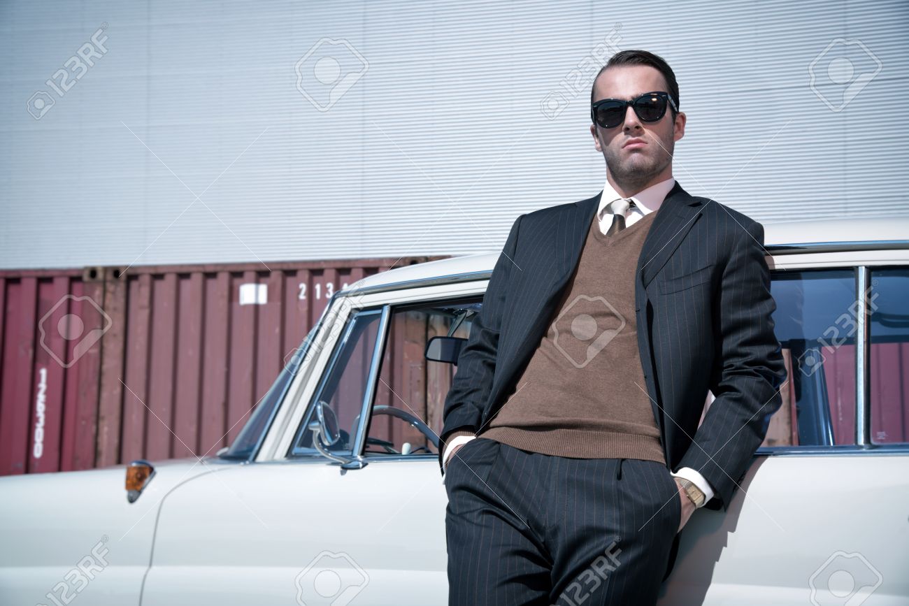 Retro 60s Fashion Business Man Wearing Grey Suit And Black Sunglasses Stock Photo Picture And Royalty Free Image Image 31267816